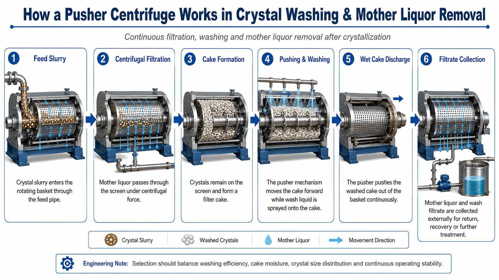 Crystal Washing & Mother Liquor Removal Pusher Centrifuge