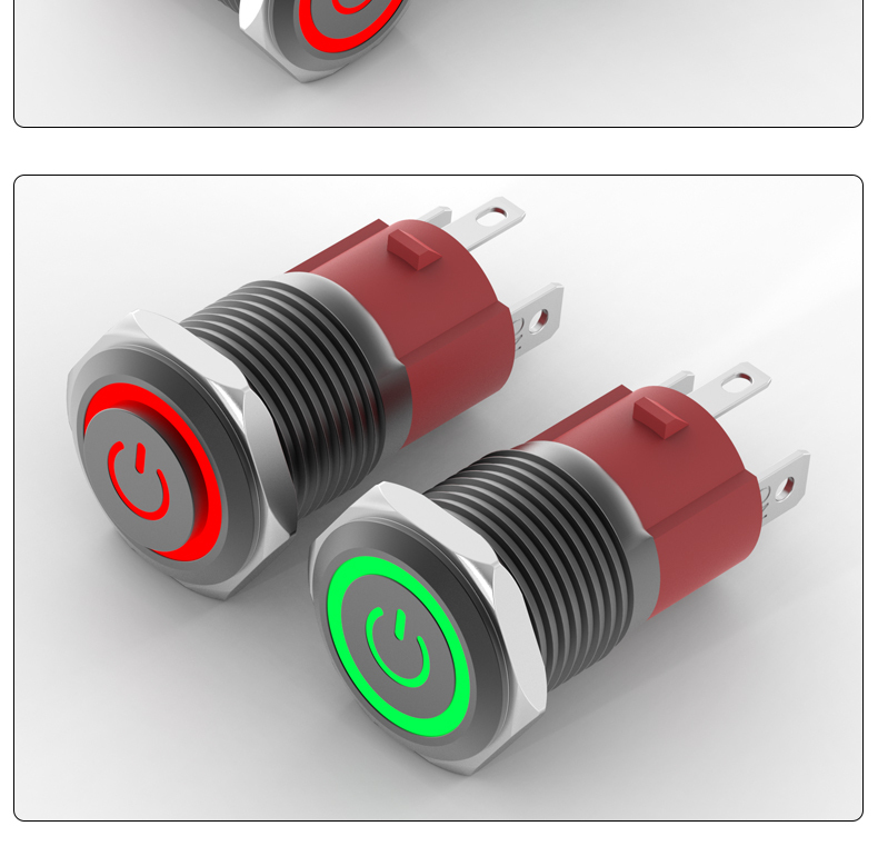 16mm Metal Button Switch 10A High Current LED Light Self-Locking and Self-Reset Button Switch High Power Black