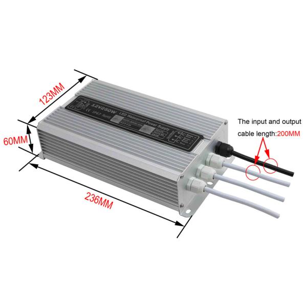 12v 250w waterproof power supply IP67 with coffee color LED transformer Adapter for LED Light