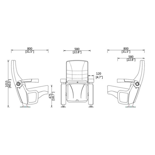 Сильные стулья театра аудитории стальной структуры, тканевый материал посадочных мест пресс-центра