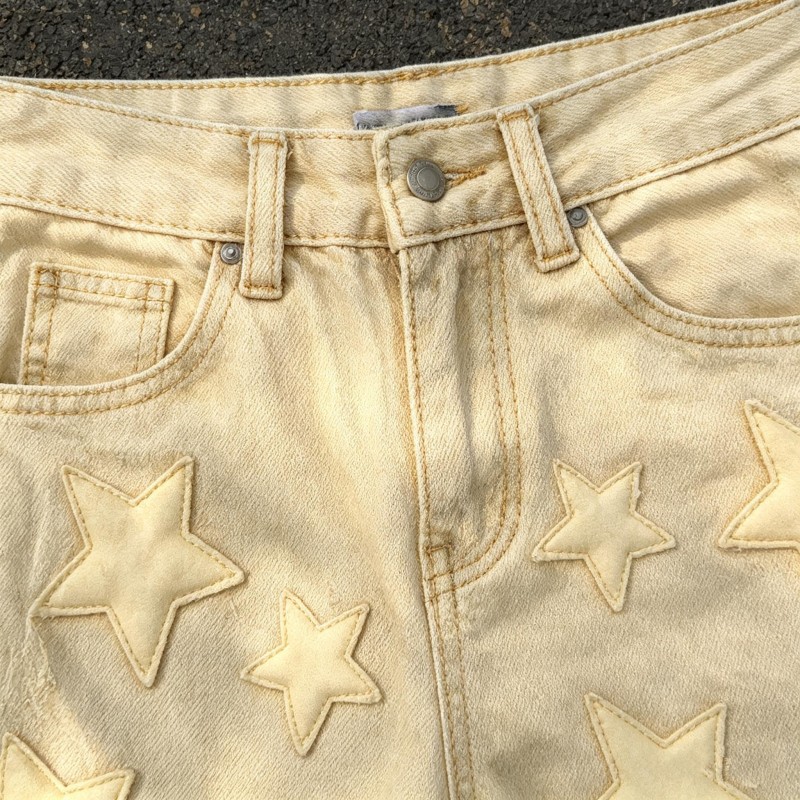Custom Men's Distressed Denim Shorts Loose Baggy Jorts Summer Casual Patch Star Streetwear Denim Short Designer Jeans for Men