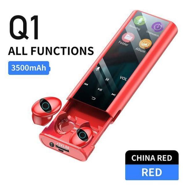 Auricular impermeable multifuncional de las auriculares Ipx7 9d Tws del reproductor Mp3 Bluetooth de los auriculares de botón inalámbricos del auricular de Q1 (con el caso de carga del banco del poder 3500mAh)
