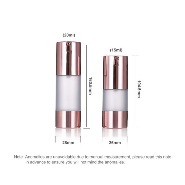 Luxury Rose Gold Airless Pump Bottle 15-20ml Round Airless Lotion Bottle Serum Bottle