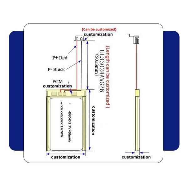 KC Certified 800mAh 653040 Lithium Polymer Battery LiPo Battery with 500 Cycle Life