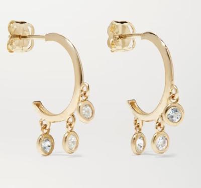 Pendientes de aro de latón chapados en oro de 14K con engaste de bisel de circonita