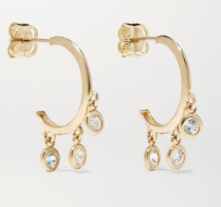 Pendientes de aro de latón chapados en oro de 14K con engaste de bisel de circonita