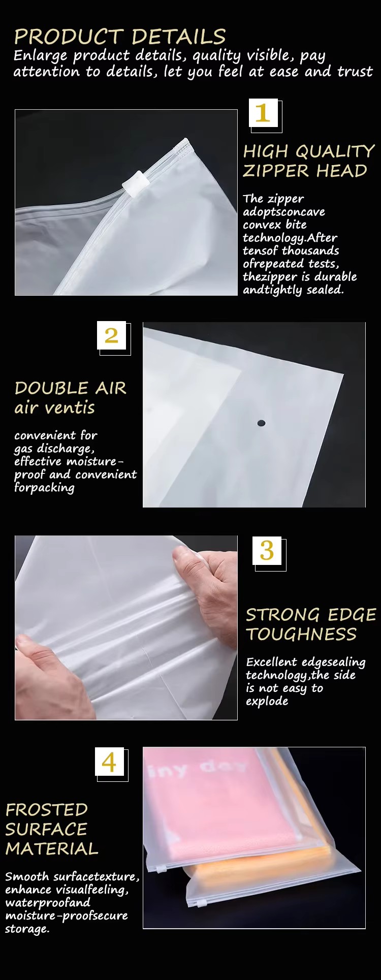 Flexible CPE Zipper Bag Dustproof Clothing Packaging Bags For Shipping