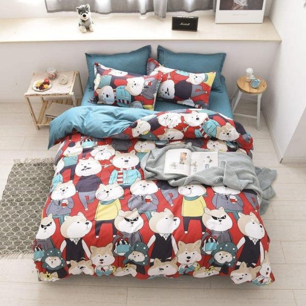 Polyester Cartoon Simple 4 Pcs Bedding Sheet Set Duvet Cover Pillowcase Wedding Bedding