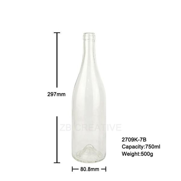 750ml Glass Burgundy Shaped Bottle Cork Top For Pinot Noir 500g 2709K-7B