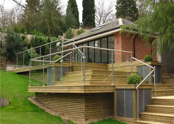 Balcony Building Railing Top - Mounted , Stainless Steel Post  Glass Porch Railing