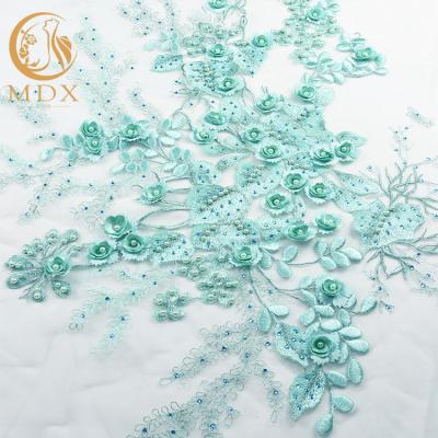 Telas do laço de 80%/material nupciais de nylon do laço verde da hortelã com cristal de rocha
