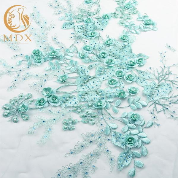 Telas do laço de 80%/material nupciais de nylon do laço verde da hortelã com cristal de rocha