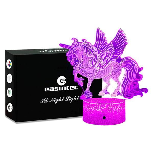 Harmless Multicolor 3D Night Light Unicorn , Practical 3D Unicorn Illusion Night Lamp