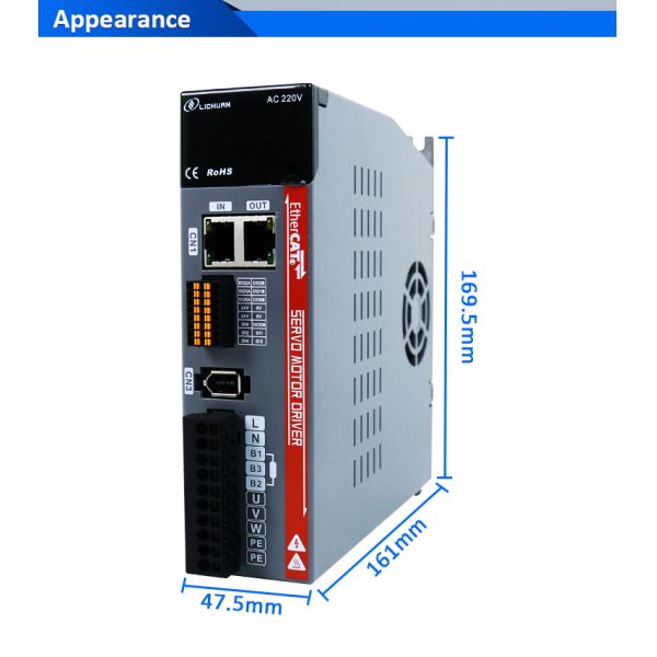Lichuan AC Servo Motor Drivers Kit LC10E20E Series EtherCAT 3.2N.m 1000W 1KW AC220V 4.5A/5.8A/4.6A 2500/3000RPM IP65