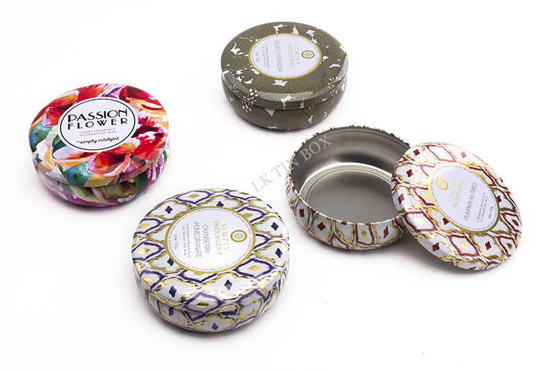 Premium Voluspa Round Candle Small Tin Boxes With Print And Embossing