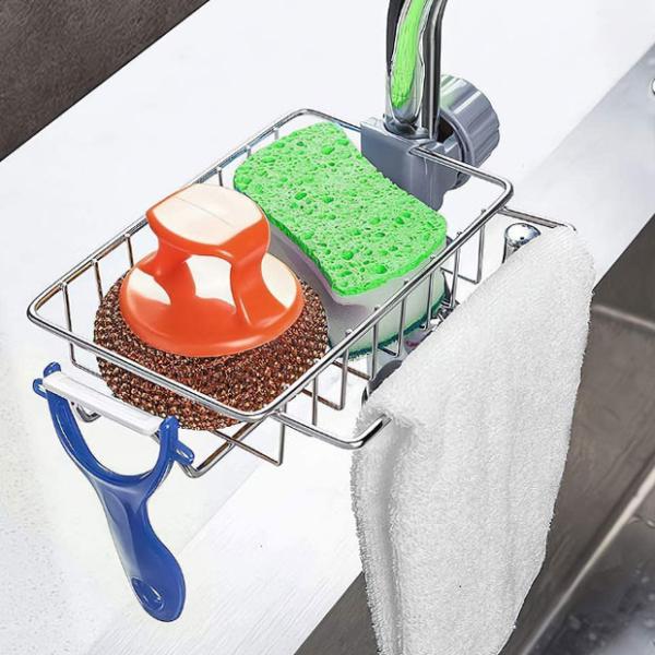 Stainless Steel Kitchen Faucet Sponge Holder Grey Modern