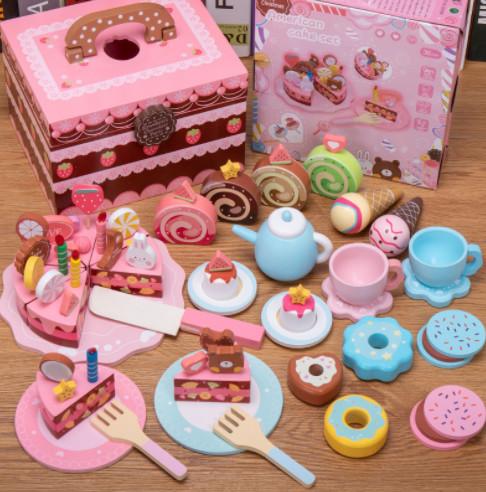 Early Education Plastic Kitchen Toy Imitation Cake Toy Wood Cutting And Watching Plastic Play Kitchen