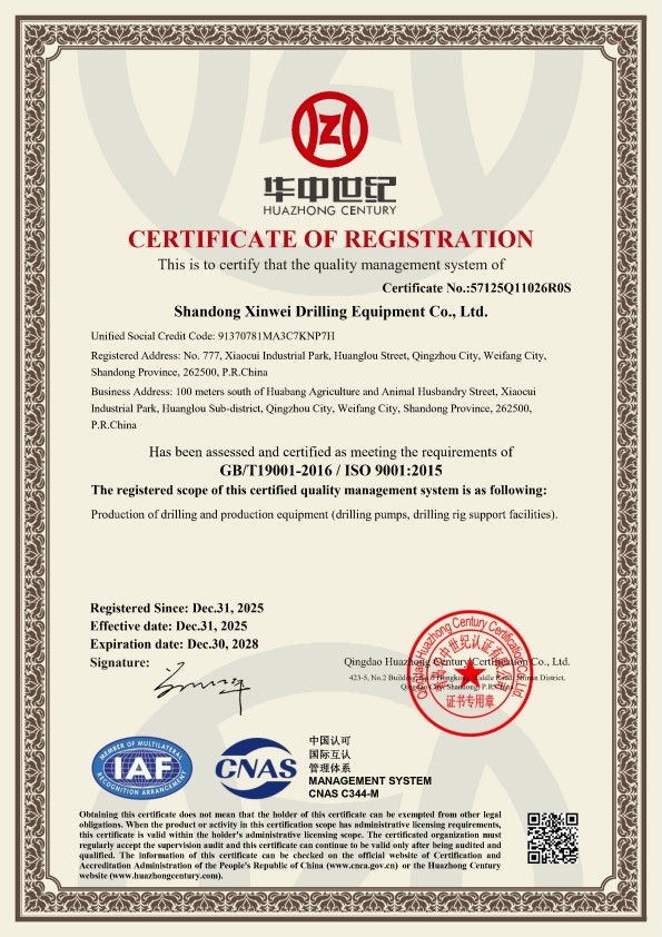 Shandong Xinwei Drilling Equipment Co., Ltd. Certifications
