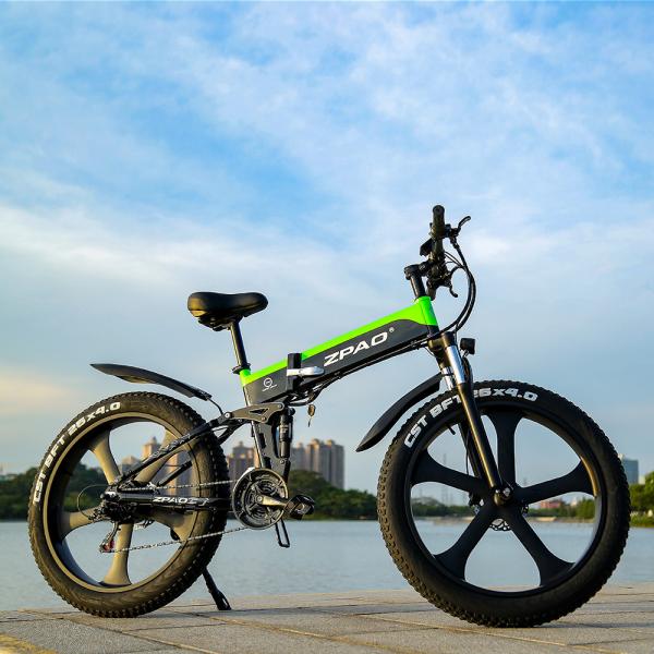 Folding Full Suspension Fat Tire Electric Bike 1000W 48V 26*4.0 Snow Tire Disc Brake