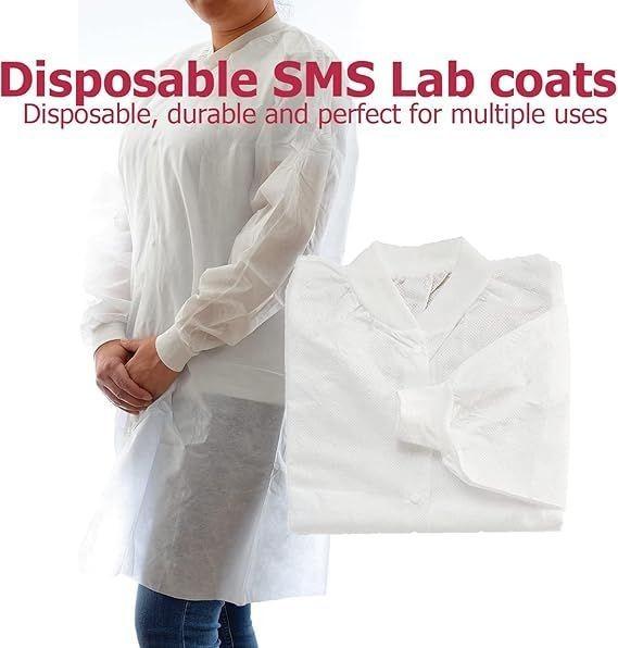 Disposable Lab Coats White No Pockets Protective Visitor Dust Polypropylene SMS Nonwoven