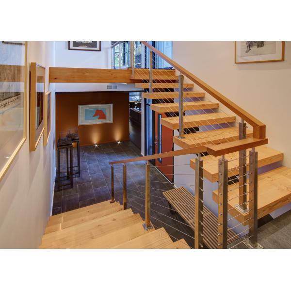 Square Stainless Steel Rope Fence Stainless Steel Railing With Solid Wood Handrail