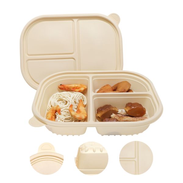 Customized 750ml Capacity 3 Compartment Industrial Compostable Corn Starch Food Container Biodegradable Lunch Box