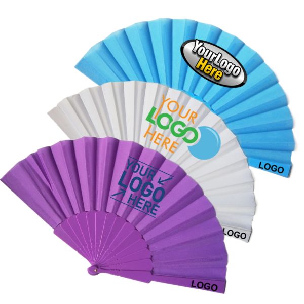 23cm Foldable Fabric Hand Fans Custom With Plastic Sticks