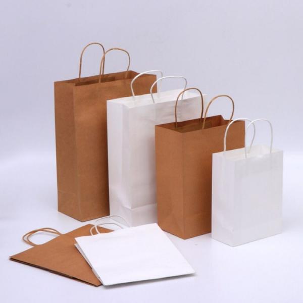 Strong Bearing Recycled Paper Bags With Handles Anniversary Kraft Take Out Bags