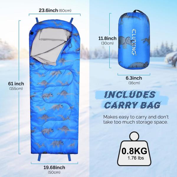 Outdoor Camping Children Sleeping Bag, Fit Boys and Girls 4 Season Comfortable Compact Sleeping Bag Mummy Camping