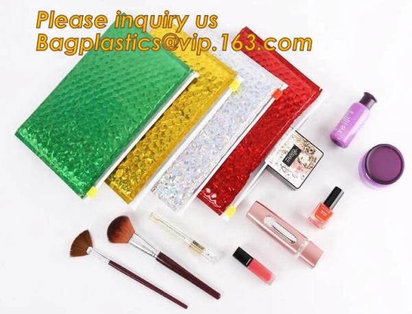 Factory Shiny Rose Gold Silver Cosmetic Zipper Bubble Bag Pink Bubble Bag With Slider, Padded Pink Zipper Lock PE Bag