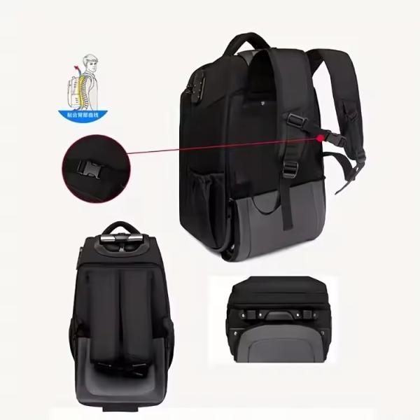 Customized Logo Men's Travel Trolley Backpack with Wheels and Anti-Theft Protection