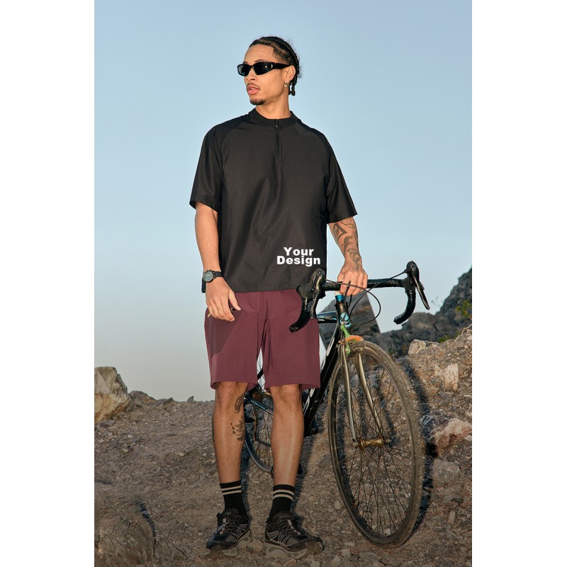 Men's Half Zip Raglan Cycling T-Shirt, Quick Dry Ice Feel Nylon Spandex Athletic Top, OEM Custom Logo & Private Label Service Available