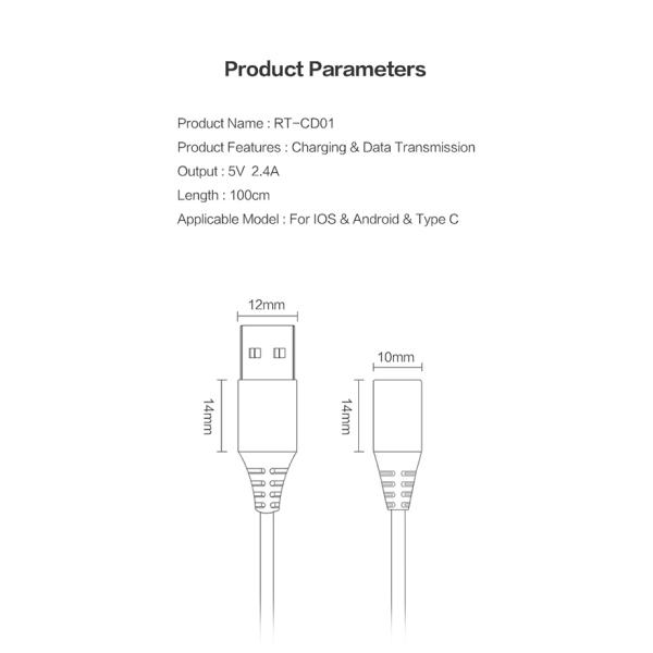 Микро- зарядные кабели USB нейлона 2.4A CD01 молнии 1M заплетенные
