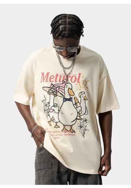 Moda Euramericana Patinho Impressão de Algodão T-Shirt de Grande Tamanho Manga Curta Streetstyle masculino