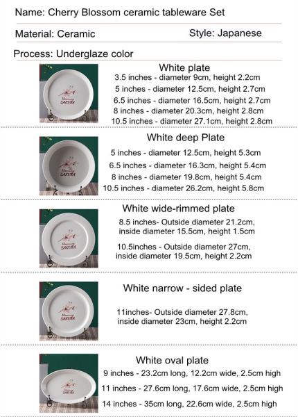 Japanese Cherry Blossom White Round Rectangle Square Baking Dessert Bowl Restaurant Ceramic Dinner Plate And Mug