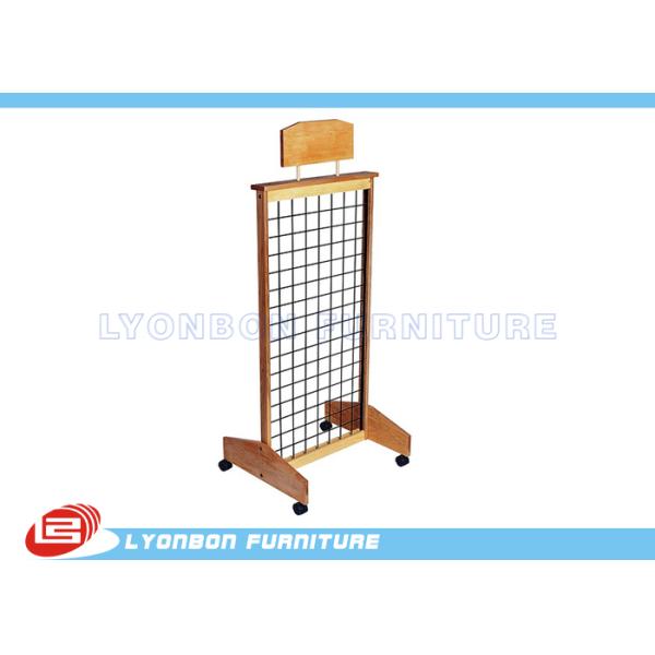 Mobile MDF Natural Wooden Display Stands With Casters , Customize LOGO Sticker