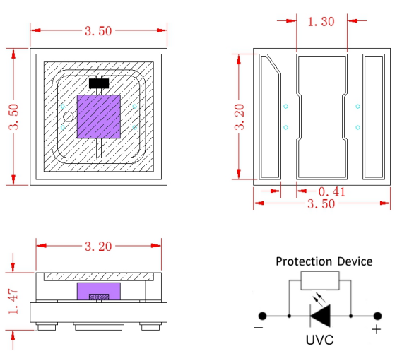 Обломок 1W 222nm 235nm 1-3mW 3W 270-280nm СИД человекомашинного симбиоза UVC SMD