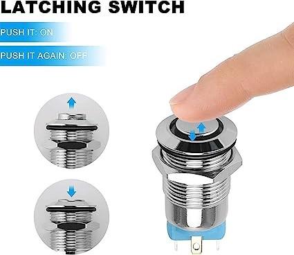 Silver Push Button Latching Switch On Off 12mm Metal Push Button Switch
