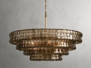 Lustre à cristaux fumés 36 pouces Dimmable Lustre à couches multiples personnali