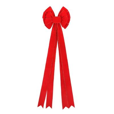 Arco de fita grande feriado Arcos de Natal Veludo Vermelho Ouro com fio para decorações de festa