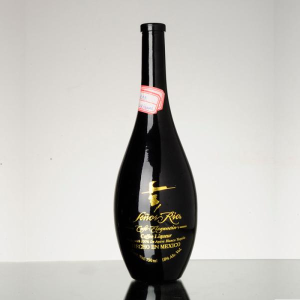 750ml Black Label Whiskey Glass Bottle with Decal Surface and Cork Closure System