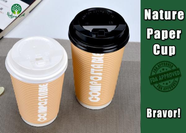 PLA Coated 12 Ounce Paper Cups , Disposable Double Wall Paper Coffee Cups