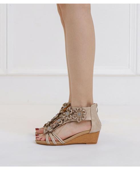 BS167 Fashion Sandals Women'S European And American Rhinestone Cross Strap Back Zipper Wedge Heel Mid-Heel Women'S Shoes