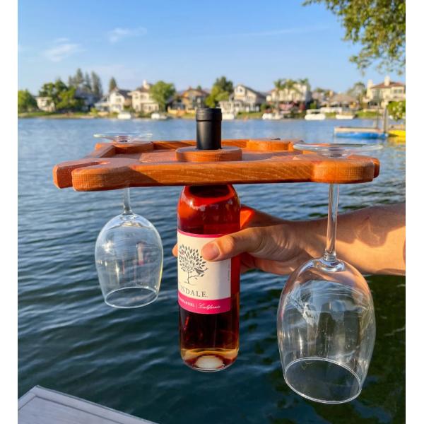 Customized Logo Wine Holder Food Serving Tray with Standing Type Wine Bottle Caddy
