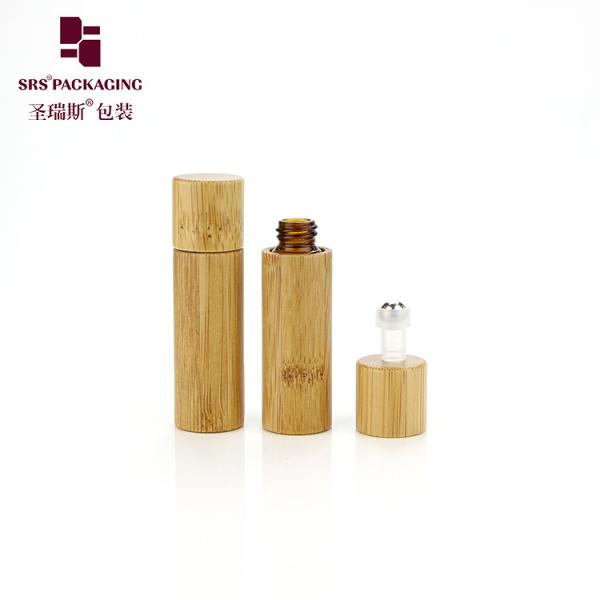 Cosmetic Glass Bamboo Roll On Bottle 5ml For Essential Oils Perfume