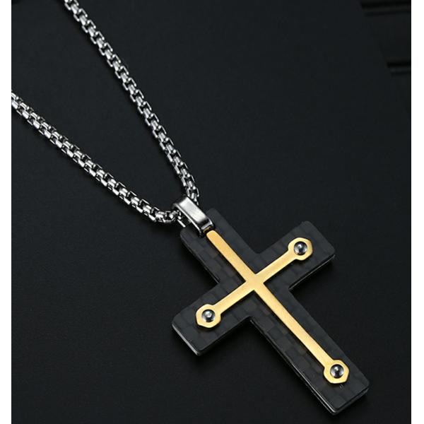 Nuevo colgante de cruz de moda de oro de fibra de carbono negro de oración para hombres collares de acero inoxidable joyas finas