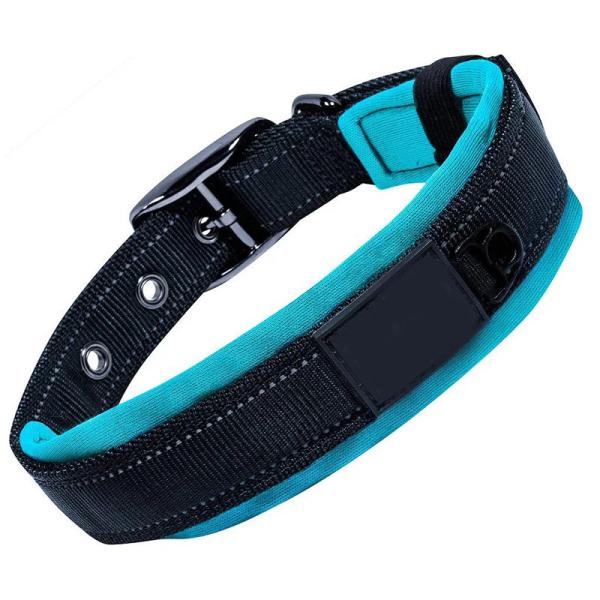 Reflective Plain Nylon Adjustable Webbing Dog Collars Padded XS S M L Custom Size
