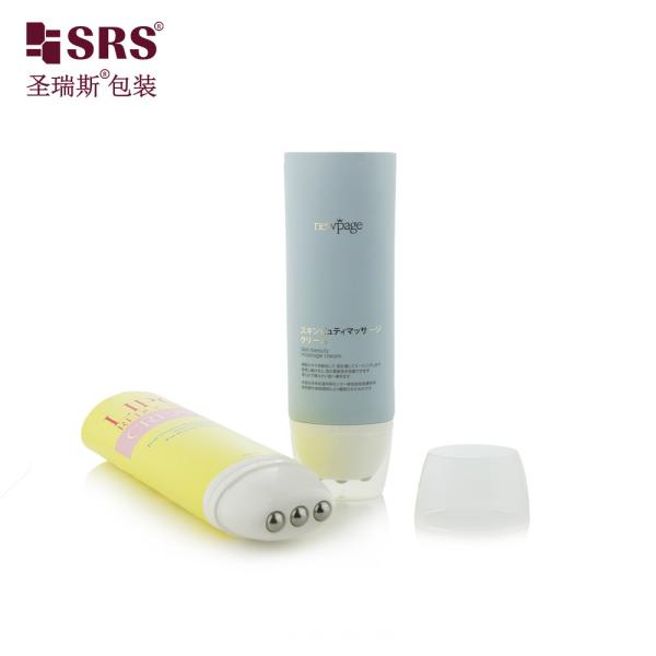 Smoke Blue Custom Flat Oval Soft Cosmtic Tube D50mm With Roller Applicator