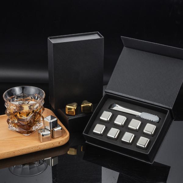 Design Whiskey Ice Stone Set 8 PCS Stainless Steel Cubes With Tong And EVA Gift Box