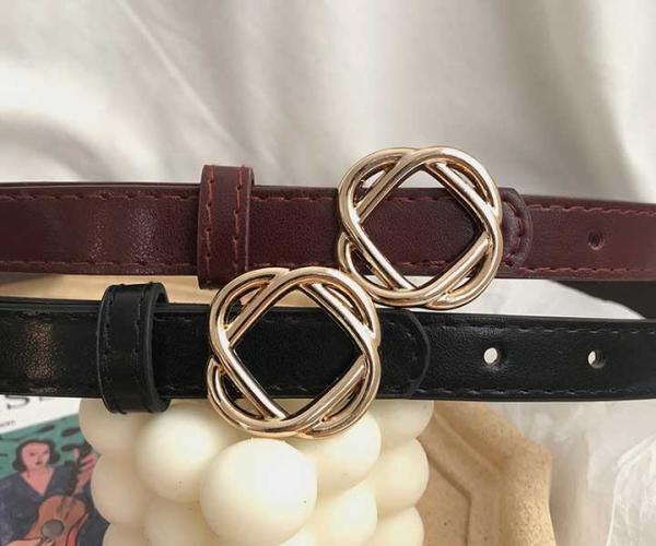 3cm Wide Women's Fashion Leather Belts Twisted Flower Shape Buckle Rose Gold Plating